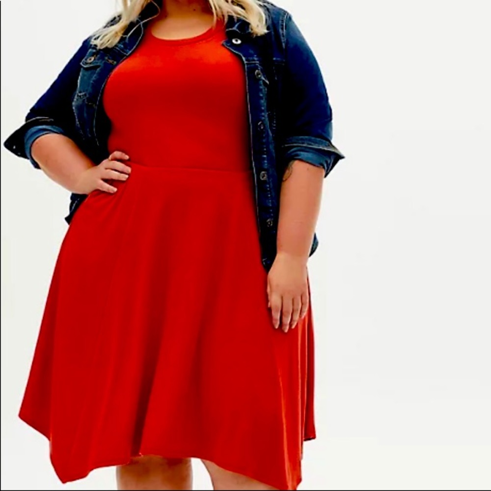 Torrid Valentines Dress Tomato Red Crew Neck Rib Hanky Dress Size 10